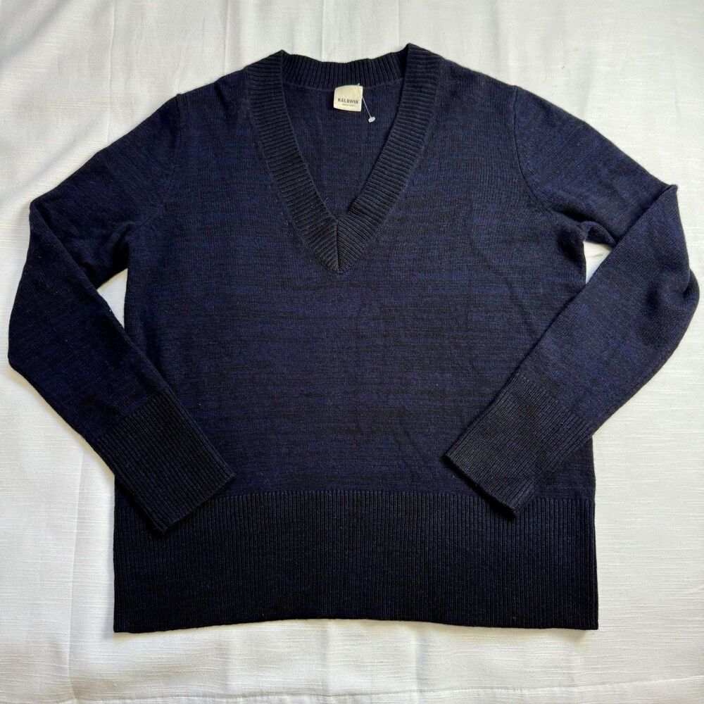 Baldwin Kansas City Lana Graphite Blue Blk Wool Cashmere Blend Sweater Sz M New